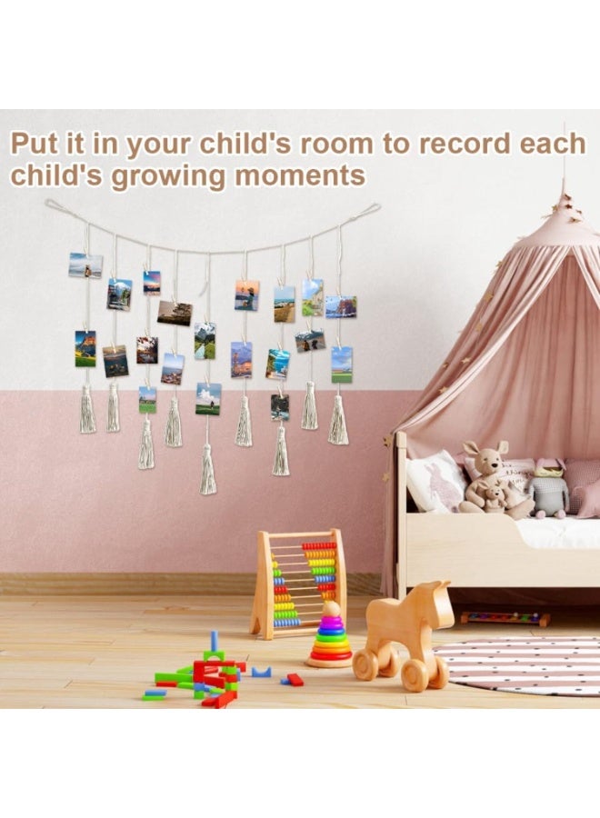 PTTIMFFM Macrame Photo Wall Display with Clips,  Picture Frame with 2 Strings and 40 Clips, Hanging Photo Rope for Wall Decoration, Boho Picture Display for Photos, Postcards and Collage, Bedroom and Living Room Decor(100×70 cm) - Image 4